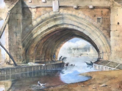 Signed J Varley 1803 Original Antique Watercolour Painting Ouse Bridge York Landscape