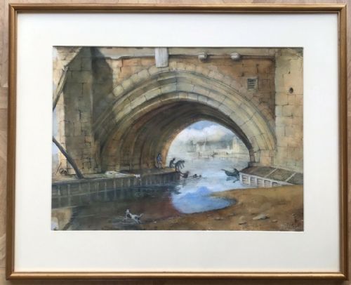 fig 1. Signed J Varley 1803 Original Antique Watercolour Painting Ouse Bridge York Landscape