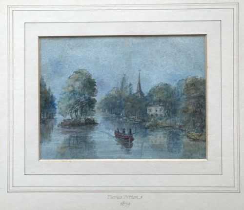 fig 1. Original 19th Century English Antique 1879 Watercolour Painting Thames Ditton River Landscape View