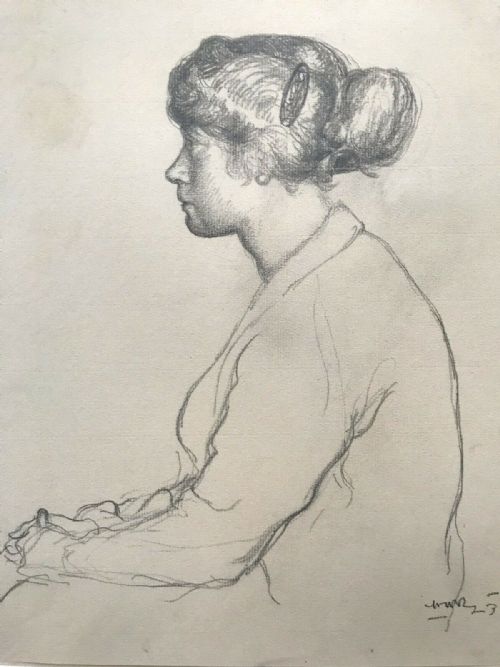 Harold Hope Read Signed Original C1920's Charcoal Pencil Drawing Study Portrait of a Woman