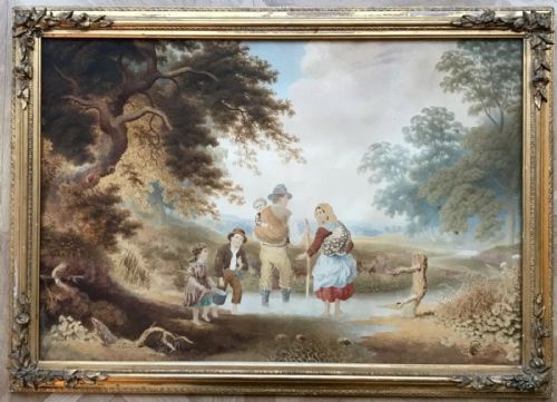 fig 1. John White Abbott Original 1812 Early 19th Century English Antique Watercolour Painting Family & Stream Georgian Landscape