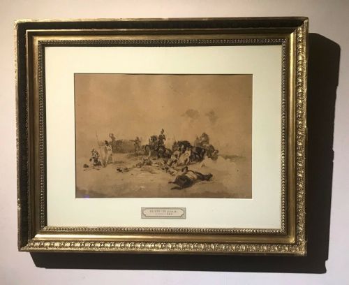 fig 1. Attributed to William Heath Original Early 19th Century Antique Sepia Watercolour Painting Peninsular War Casualties