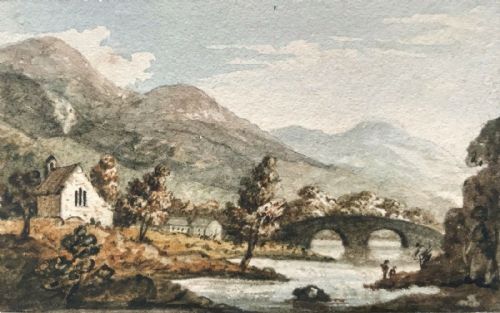 Original Miniature 19th Century Antique Miniature Watercolour Painting Beddgelert Wales Landscape Scene