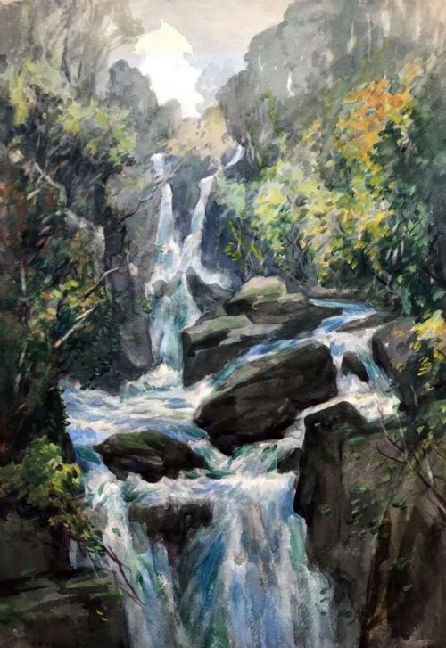 fig 1. John Arthur Dees Signed Original English Antique Watercolour Painting Lake District Waterfall