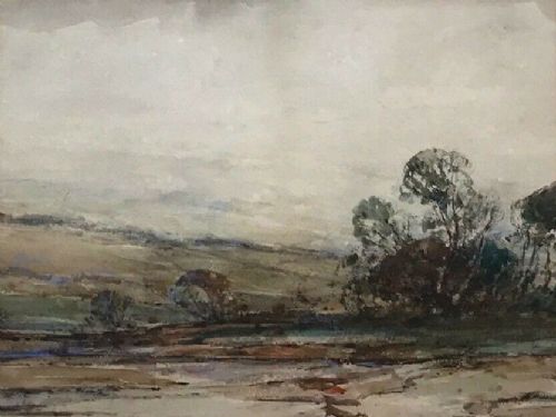 Signed Kershaw Schofield Early 20th Century Antique Original Watercolour Painting Yorkshire Dales in Fog English Countryside Landscape