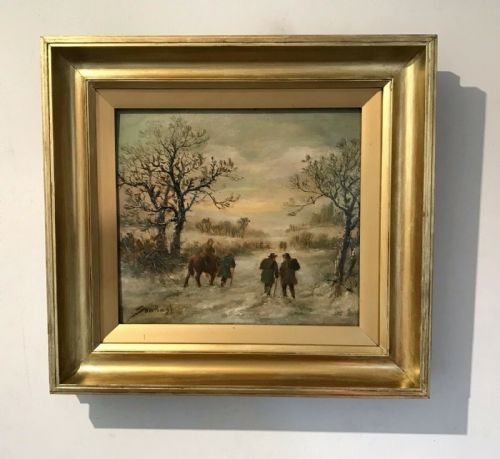fig 1. Sam Bough RSA Original 19th Century Antique Oil Painting on Wood Panel Winter Wood Forest Figure Scene English Snow Landscape
