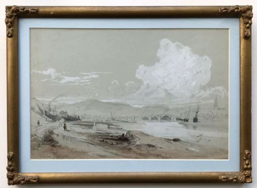 George Balmer (1806-1846) Original 19th Century Antique Sketched Painting Berwick S E View North East Seascape