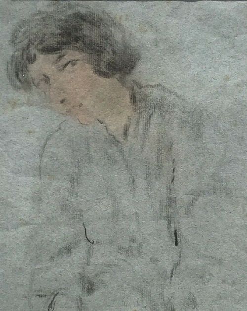 fig 1. Jacob Kramer (1892-1962) Signed Early 20th Century Original Portrait Charcoal & Pastel Drawing  Figure of a Girl, 