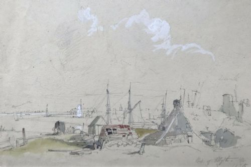 George Balmer (1806-1846) Signed with Monogram Original Early 19th Century Antique English Watercolour Painting 'Port of Blyth' North East England Seascape