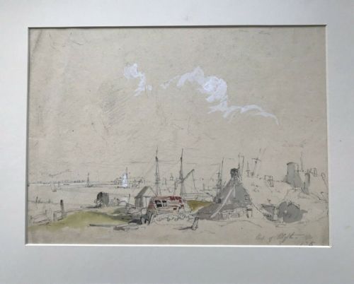 fig 1. George Balmer (1806-1846) Signed with Monogram Original Early 19th Century Antique English Watercolour Painting 'Port of Blyth' North east England Seascape