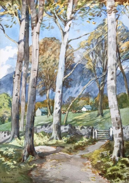 John Arthur Dees Signed Original Early 20th Century English Watercolour Painting Woodland Paths Ambleside, Cumbria Lake District Landscape