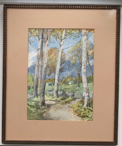 fig 1. John Arthur Dees Signed Original Early 20th Century English Watercolour Painting Woodland Paths Ambleside, Cumbria Lake District Landscape