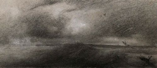 fig 1. Antique Original Pastel Charcoal Study Drawing Stormy Coastal Landscape Scene