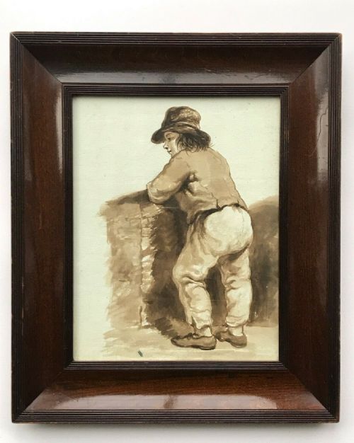 fig 1. 19th century English School Peasant Boy Original Grisaille Watercolour Painting