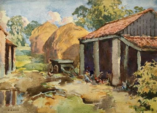 fig 1. John Arthur Dees Signed Original c20th Watercolour Painting East Halton Lincoln