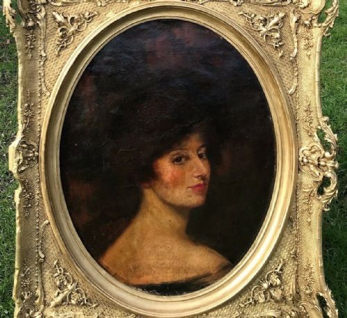 fig 2. Inscribed Thomas Lawrence Verso, Original 19th Century Antique Oil Painting on Oval Canvas Portrait of Lady