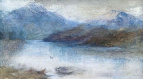 fig 1. Circle of JMW Turner Original Early 19th Century Antique Watercolour Painting Mountain & Lake Landscape