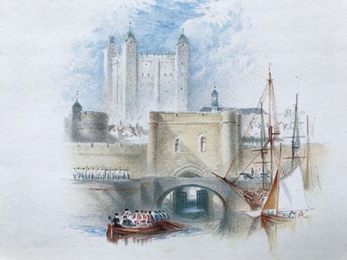 fig 1. After JMW Turner, Tower of London, Original 19th Century Antique 1884 Published Mounted Lithograph