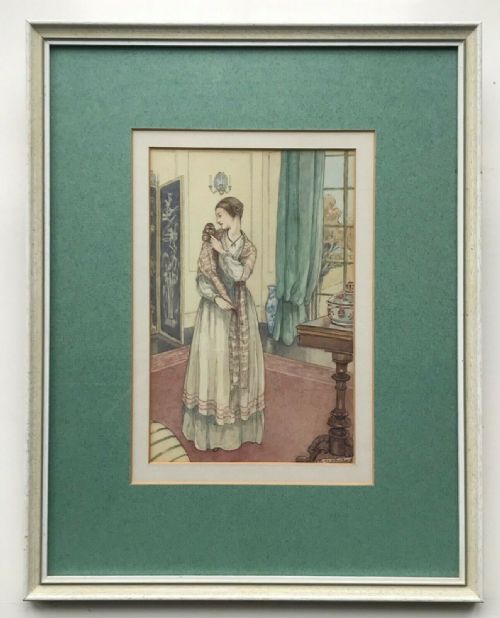 fig 1. Mary Wheelhouse Original early 20th Century Antique Watercolour Painting Florence Nightingale & Pet Owl Book Illustration
