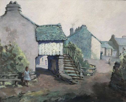 John Arthur Dees Signed Original Early 20th Century English Watercolour Painting Hawkshead Village Cumbria Lake District Landscape