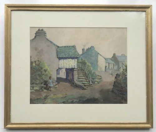 fig 1. John Arthur Dees Signed Original Early 20th Century English Watercolour Painting Hawkshead Village Cumbria Lake District Landscape