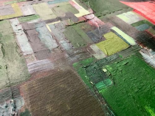 fig 1. Manner of Eduardo Paolozzi Mid 20th Century Acrylic Abstract Painting in Red & Green on Canvas Bears a Signature