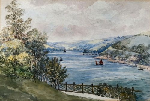 Salcombe Bay, Devon Original Monogram Signed Antique Watercolour Painting English Landscape