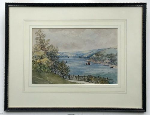 fig 1. Salcombe Bay, Devon Original Monogram Signed Antique Watercolour Painting English Landscape
