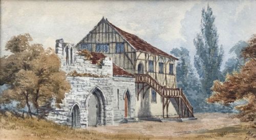 Original Monogrammed 19th Century Antique 1873 Watercolour Painting St Marys York Museum Gardens Hospitium English Landscape
