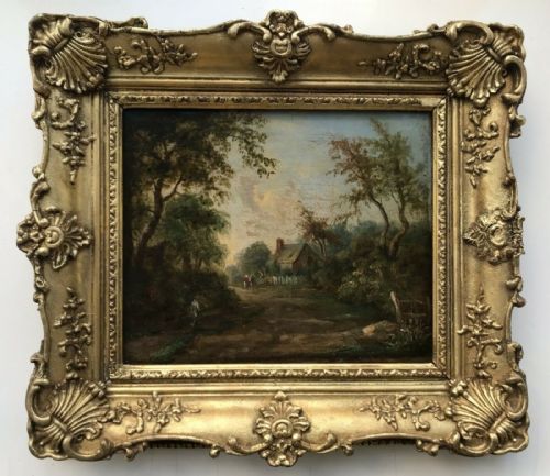 Attributed to James Stark Norwich School Original 19th Century Antique Oil Painting on Canvas Figures & Cottage English Landscape
