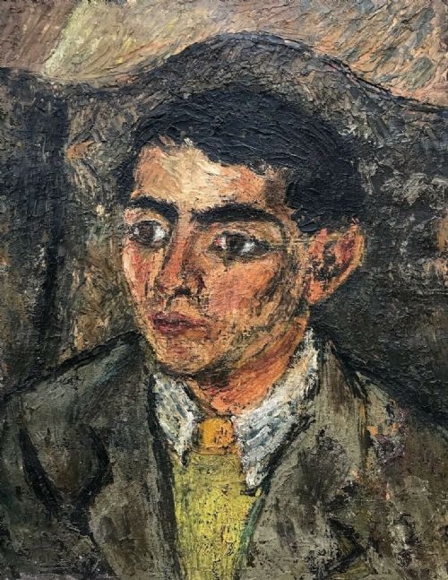 fig 1. Manner of Georges Rouault Original Signed Antique Impasto Oil Painting on Canvas Portrait of Man with Still Life Study Verso