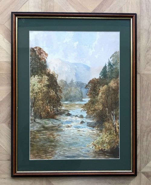 fig 1. John Arthur Dees Signed Original early 20th Century English Watercolour Painting River Brathay, Langdale Valley, Lake District Landscape