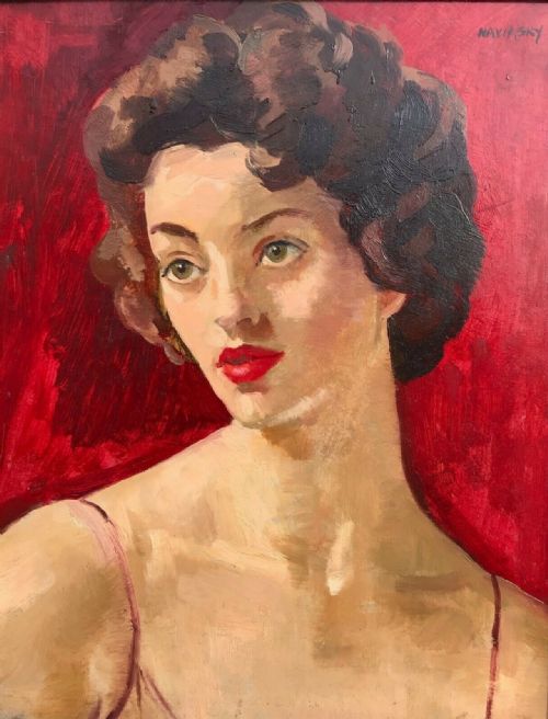 fig 1. Philip Naviasky (1894-1983) Signed Mid 20th Century Portrait of a Young Women Original Oil Painting on Artist Board.