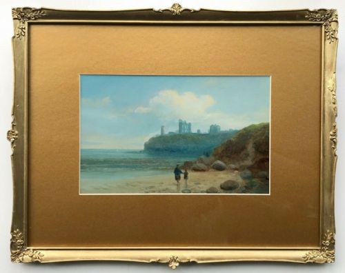 fig 1. John G Atkinson Original Late 19th Century Antique Oil Painting Scene near Tynemouth Abbey English Seascape