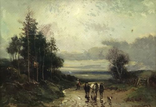 William Manners Signed Original 19th Century English Antique Watercolour Painting Levens Cumbria Dusk Landscape