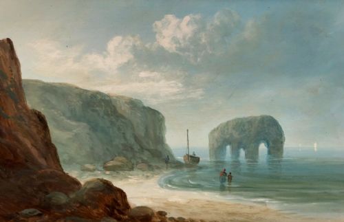 John Gunson Atkinson Signed Original 19th Century Antique Oil Painting Seascape Marsden Rock