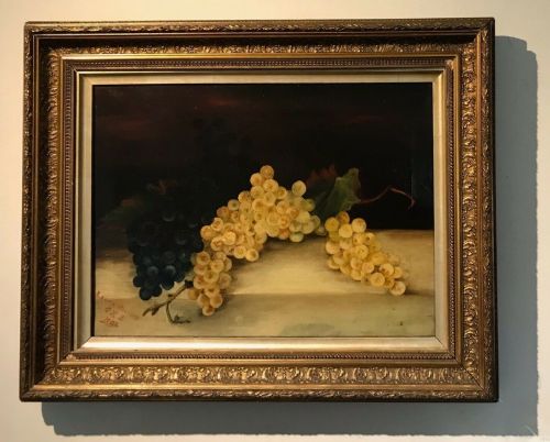 fig 1. Still life Study of Grapes Signed with Monogram 1907 Original Antique Oil Painting on Canvas