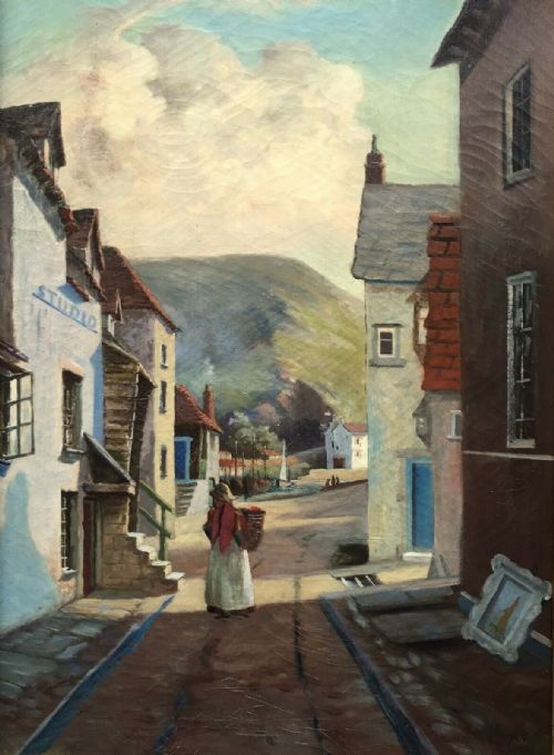 William Henderson Signed Original 1890 Antique Oil Painting on Canvas Oswy Street Whitby North Yorkshire