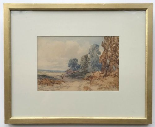 fig 1. English School Original 19th  Century Antique Watercolour Painting Figure in a Country Landscape 