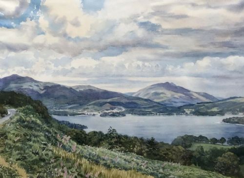 Florence Walker Original Signed Early 20th Century Antique Watercolour Painting Derwentwater Landscape, English Lake District