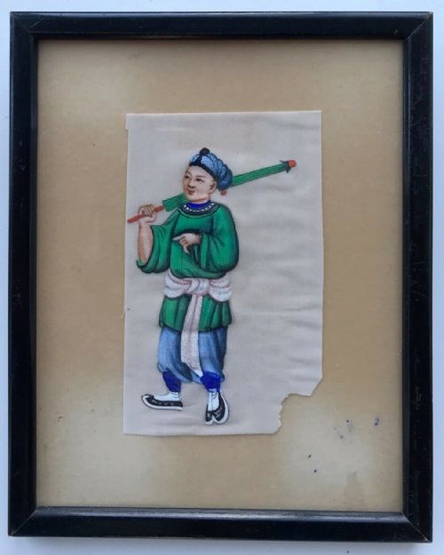 fig 1. 2 x Chinese Original Antique Watercolour Paintings on Pith Paper Figure Studies