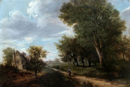 Circle of John Crome Norwich School Original Early 19th Century Antique Landscape Oil Painting on Wooden Panel