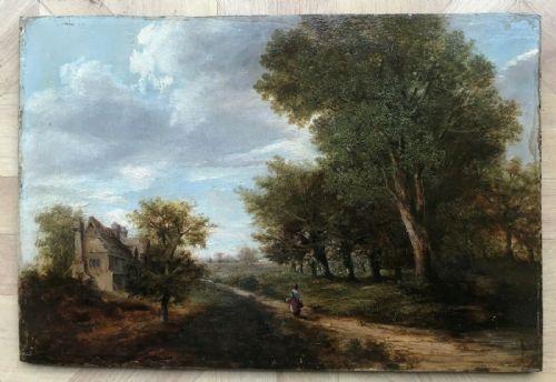 fig 1. Circle of John Crome Norwich School Original Early 19th Century Antique Landscape Oil Painting on Wooden Panel