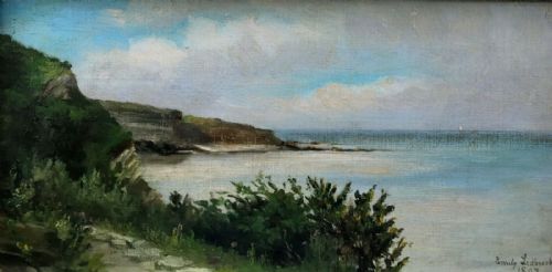 fig 1. Emily Ledbrook 1897 Signed Original 19th Century Antique Oil Painting on Canvas English Coastal Landscape