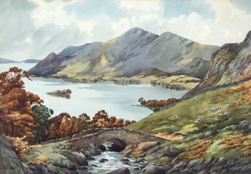 Cecil Hodgkinson Original Mid 20th Century Watercolour Painting Derwentwater Lake District Ashness Bridge Landscape