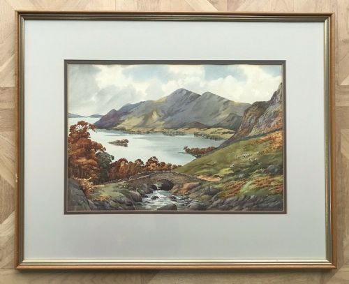 fig 1. Cecil Hodgkinson Original Mid 20th Century Watercolour Painting Derwentwater Lake District Ashness Bridge Landscape