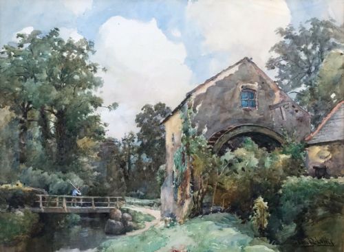 John R Lewis Original 19th Century English Antique Watercolour Painting the Mill Stream Glen Conway