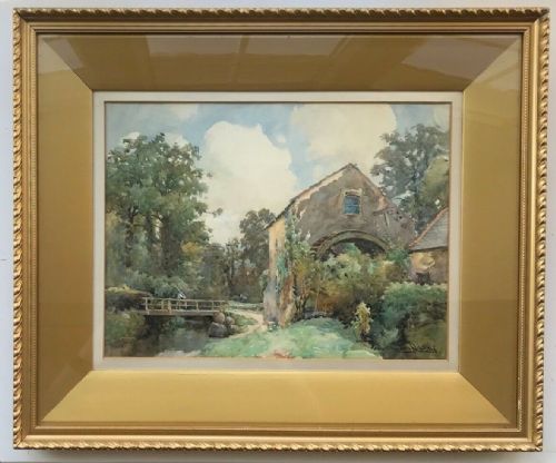 fig 1. John R Lewis Original 19th Century English Antique Watercolour Painting The Mill Stream Glen Conway