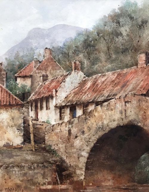 Attributed to William Thornley Original 19th Century Antique Watercolour Painting Cumbrian Village Landscape
