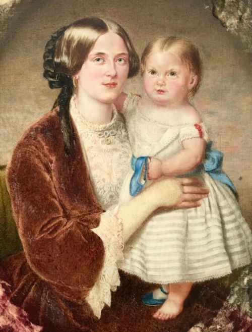 fig 1. Attributed to Sir Edwin Landseer RA Original 1842 Antique Small Watercolour Painting Queen Victoria & Prince Edward